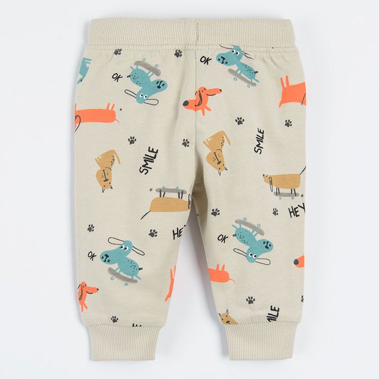 Grey jogging pants with dogs print and adjustable waist