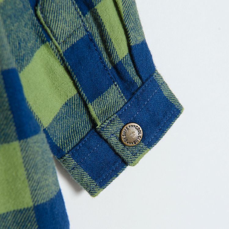 Navy blue checked long sleeve shirt