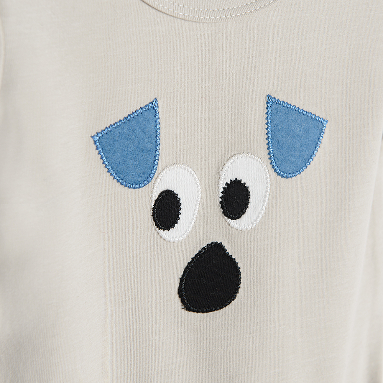Light beige short sleeve bodysuit with dog print. | Coolclub