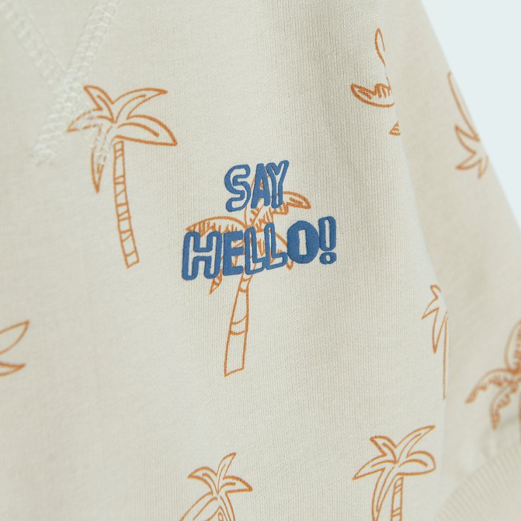 Light beige sweatshirt with palm trees and SAY HELLO print