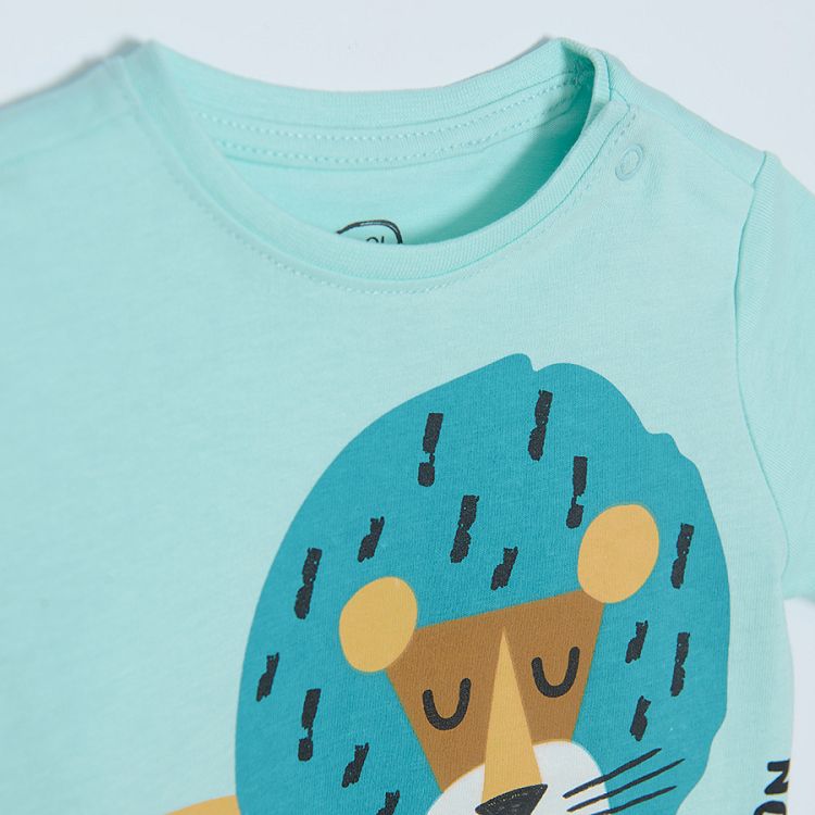 Light mint short sleeve T-shirt with lion print