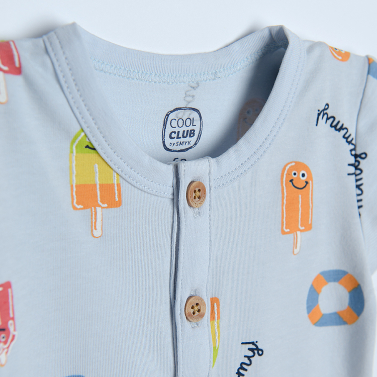 Light blue short sleeve bodysuit with ice-creams print