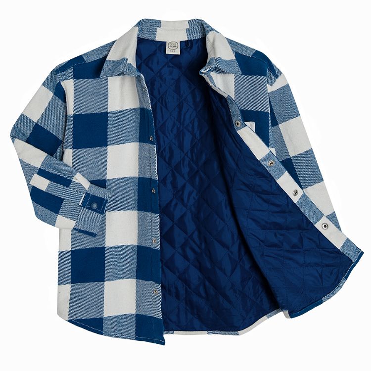 Blue and white check long sleeve button down shirt