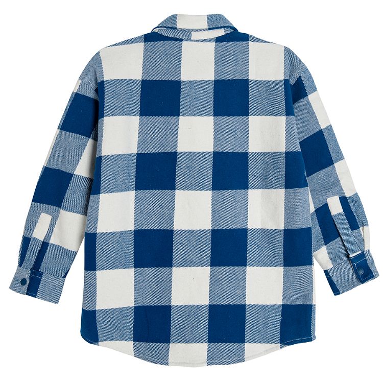Blue and white check long sleeve button down shirt