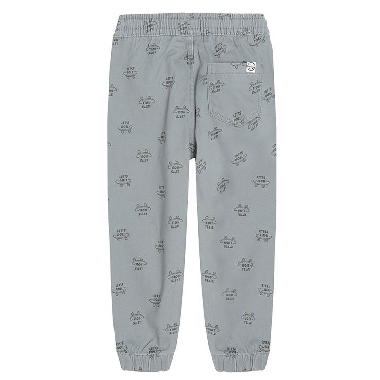 Grey trousers with adjustable waist