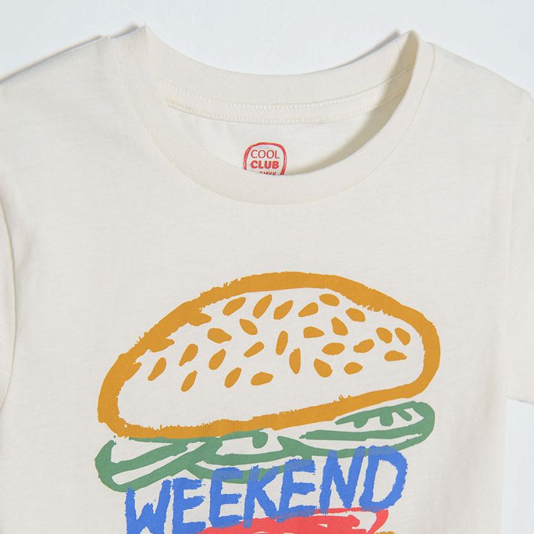 Cream short sleeve T-shirt with burger print