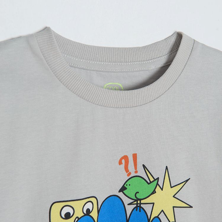 Grey short sleeve T-shirt with happy print