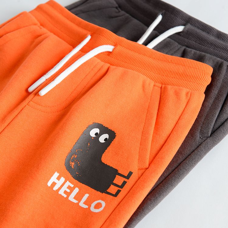 Orange and grey jogging pants with adjustable waist - 2 pack