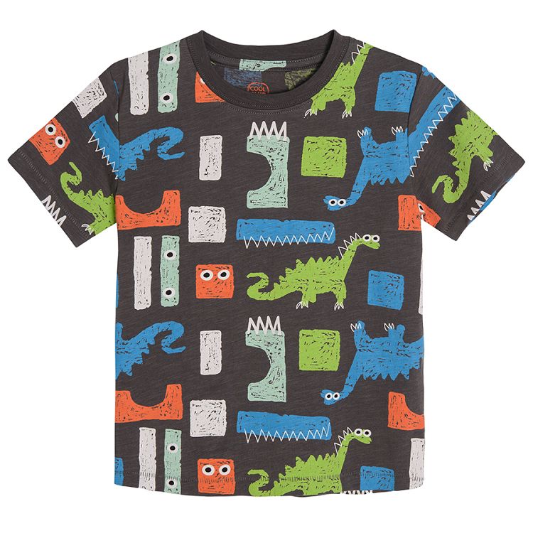 Orange and black short sleeve T-shirt with dinosaurs print- 2 pack