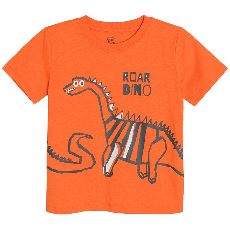 Orange and black short sleeve T-shirt with dinosaurs print- 2 pack
