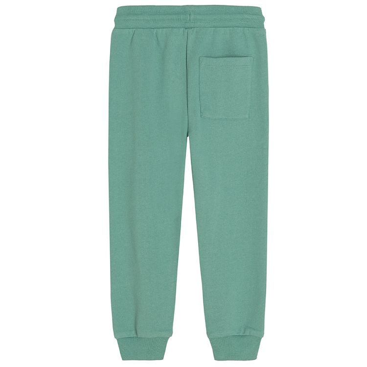 Green set of sweatshirt and jogging pants with adjustable waist