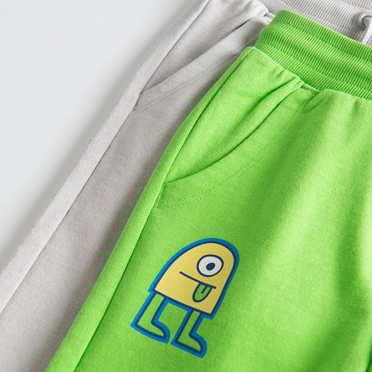 Green and grey jogging pants with adjustable waist- 2 pack