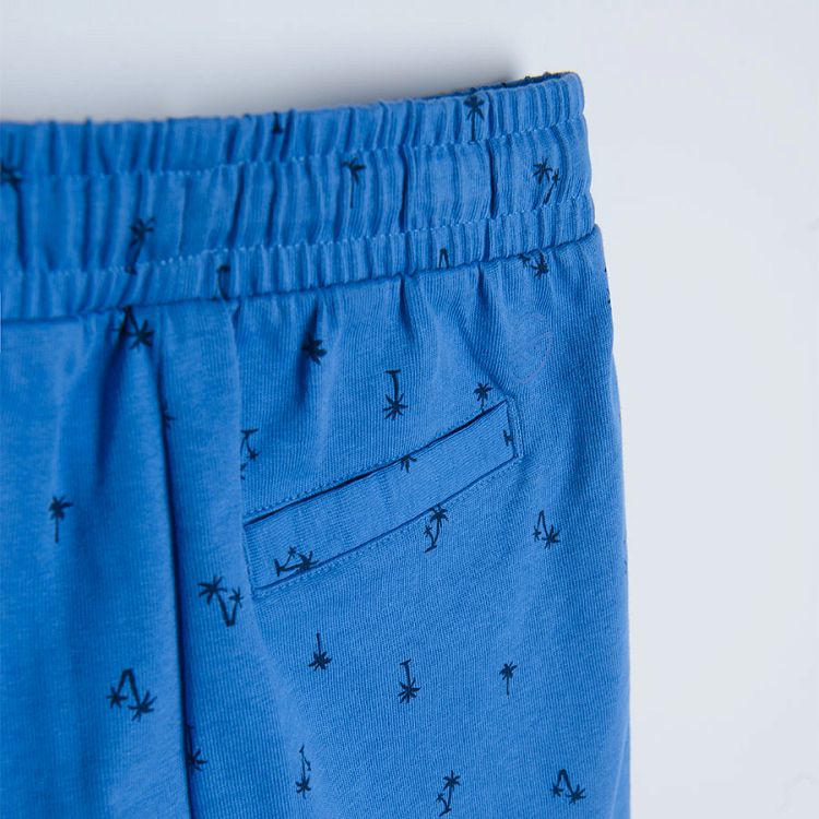 Blue shorts with small palm trees print adjustable waist and pockets