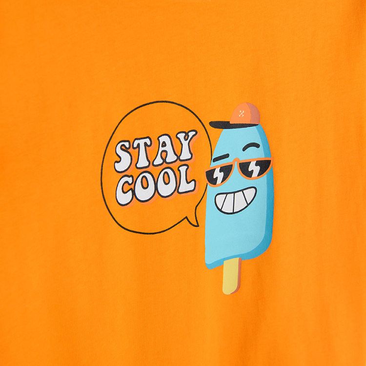Orange short sleeve T-shirt with ice-cream and STAY COOL print