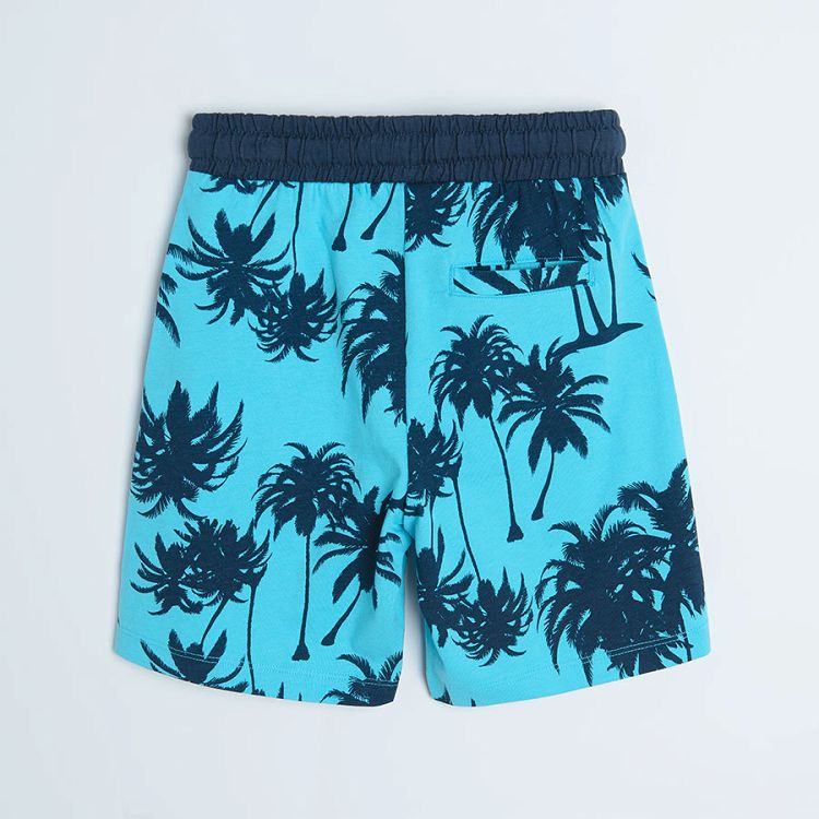 Grey and blue with palm trees print shorts adjustbale waist and pockets- 2 pack