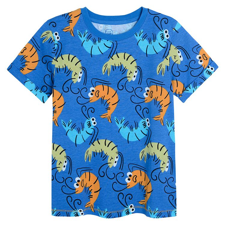 Navy blue short sleeve T-shirt with sea theme print