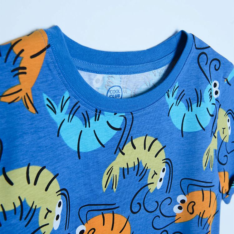 Navy blue short sleeve T-shirt with sea theme print