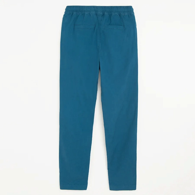 Blue trousers with adjustable waist