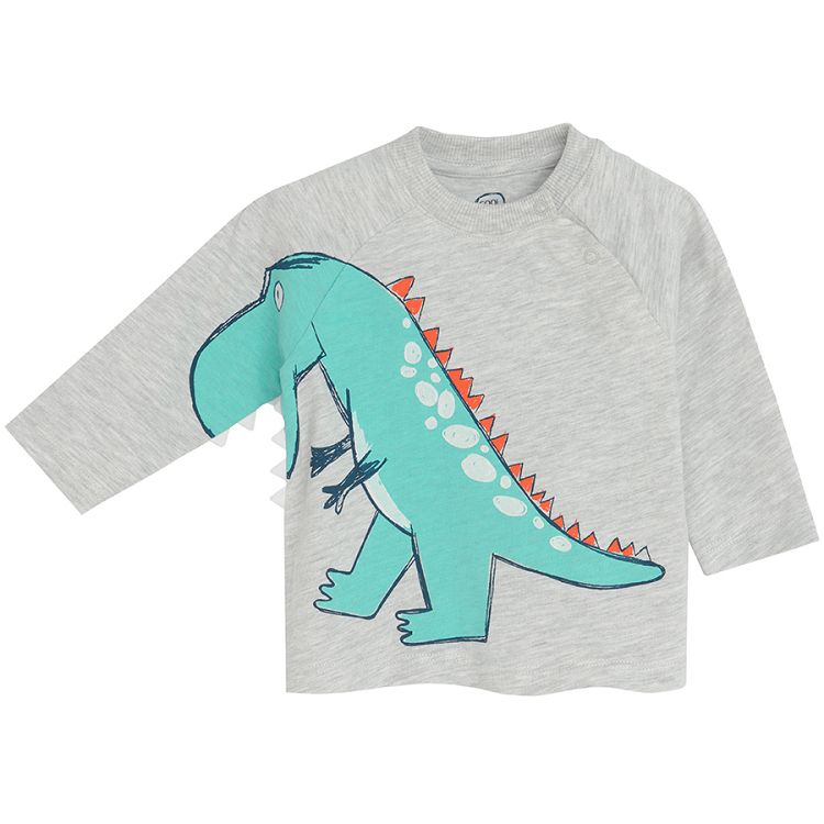 Grey long sleeve blouse with dinosaur print