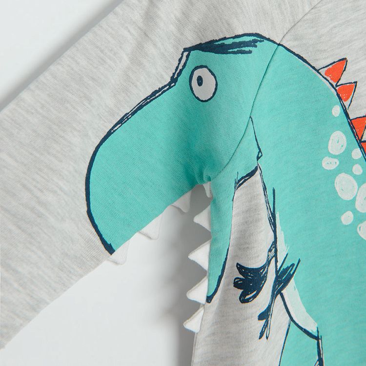 Grey long sleeve blouse with dinosaur print