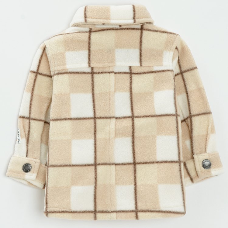 Ecru brown checked button down shirt