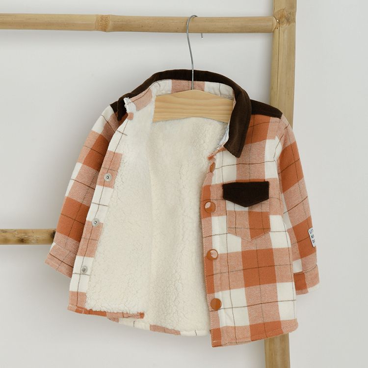 Πουκάμισο jacket καρό πορτοκαλί με επένδυση fleece
