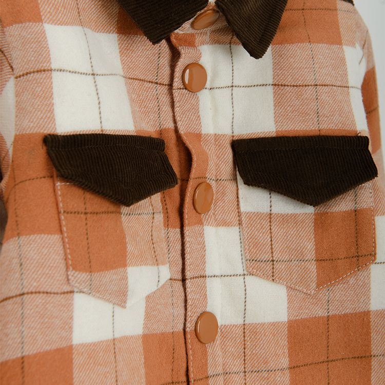 Πουκάμισο jacket καρό πορτοκαλί με επένδυση fleece