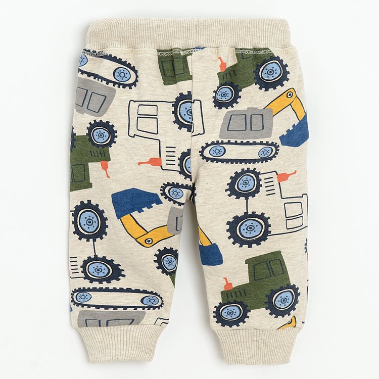 Ecru jogging pants with trucks print