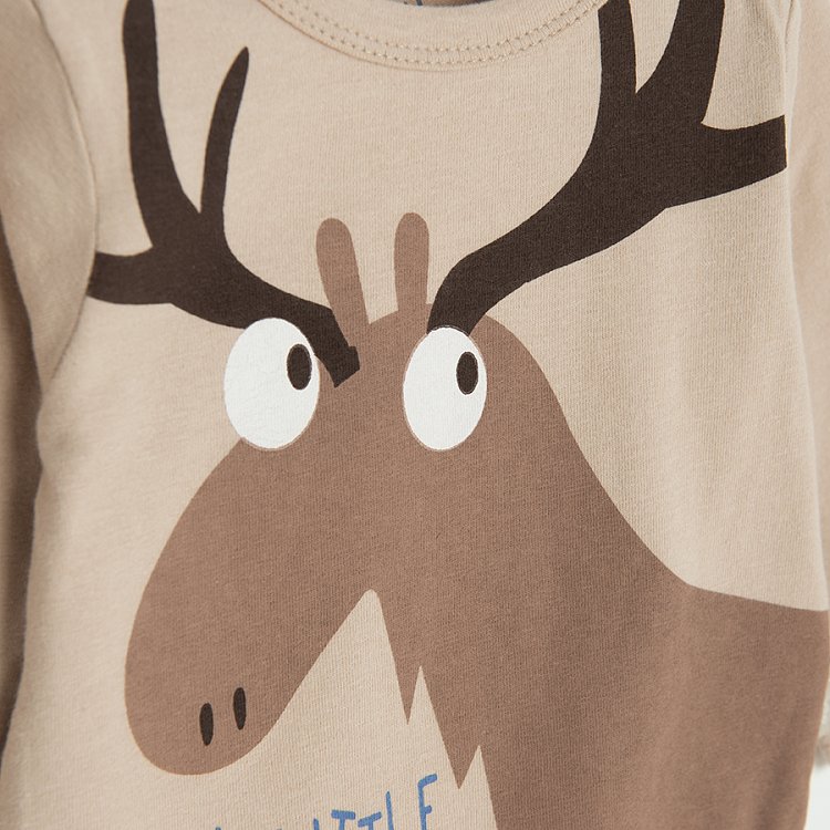 Brown long sleeve bodysuit with raindeer print