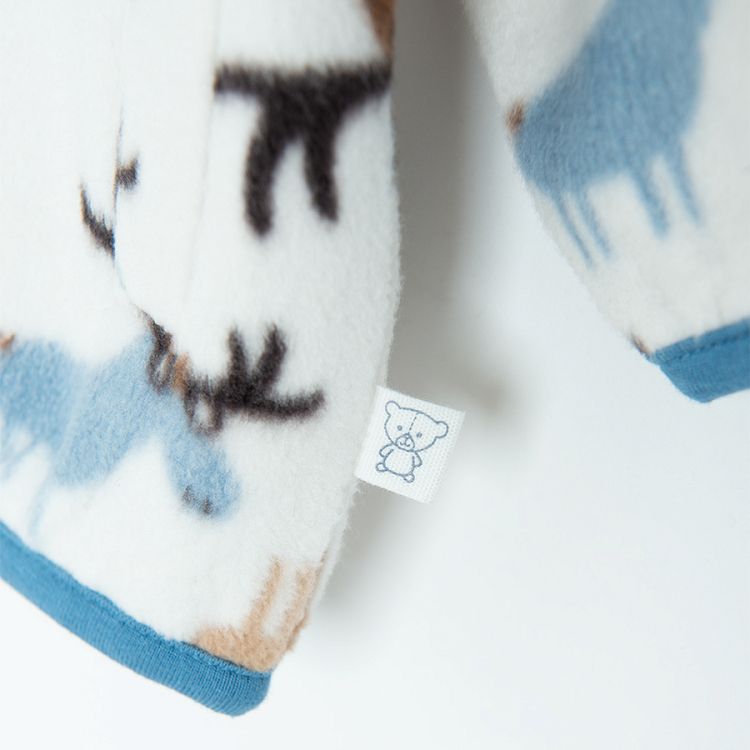 Fleece zip through jacket with deers print and blue jogging pants