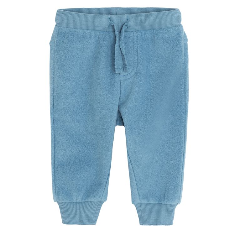 Fleece zip through jacket with deers print and blue jogging pants