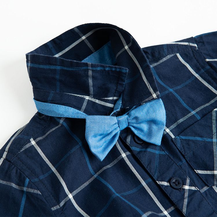 Φορμάκι μακρυμάνικο πουκάμισο μπλε με αποσπώμενο παπιγιόν