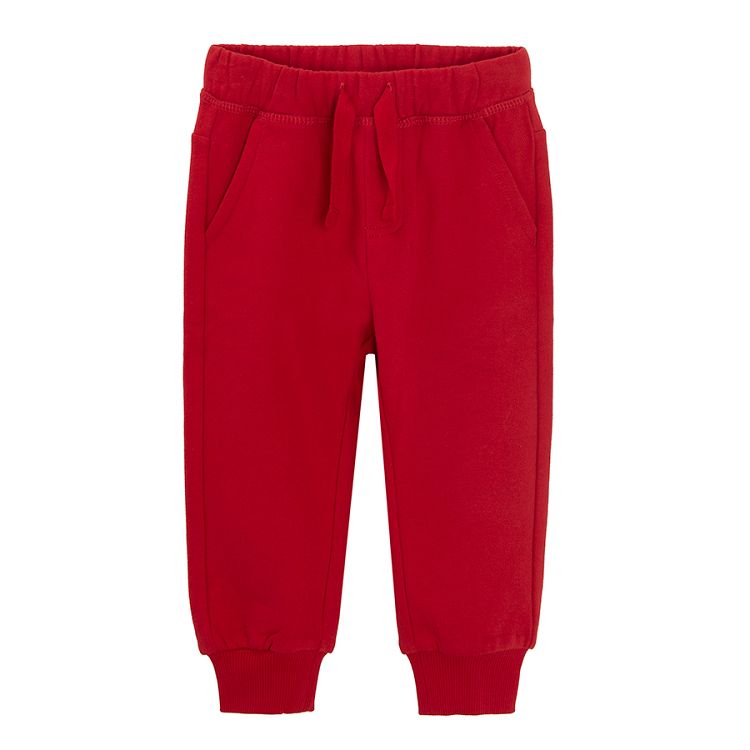 Jogging set, blue Santa raindeer sweater and red jogging pants