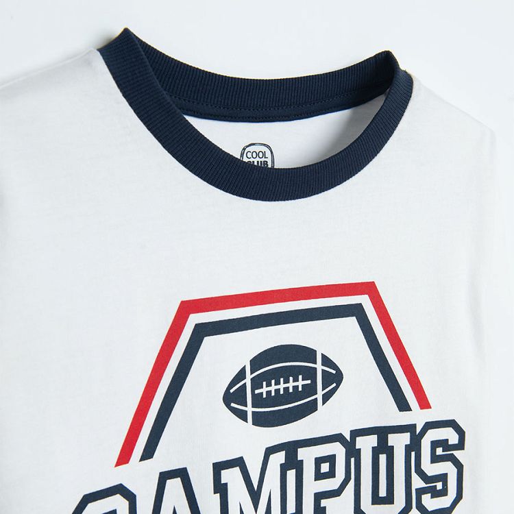 Whte and red long sleeve blouses- 'Campus League' print- 2 pack