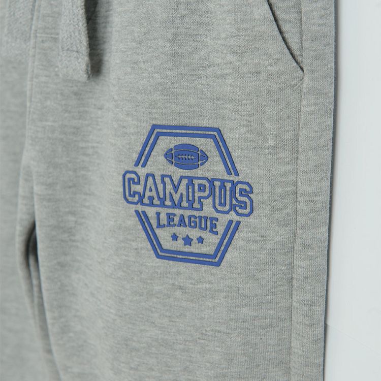 Φόρμα γκρι με λάστιχο στη μέση και στάμπα Campus league