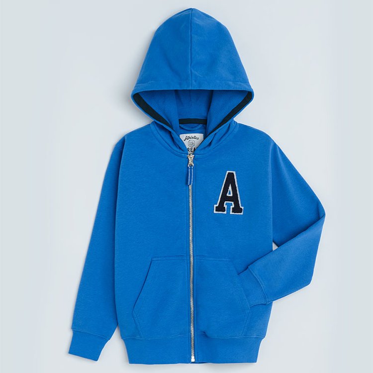 Blue hooded zip through sweatshirt