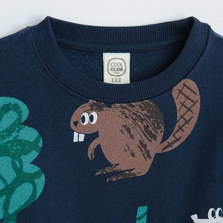 Blue sweatshirt with forest animals print