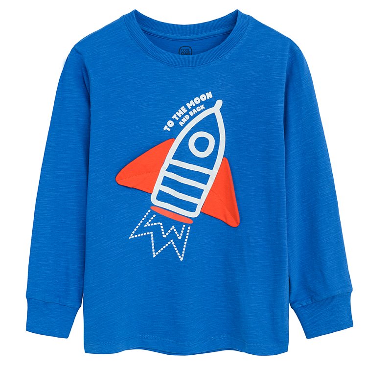 White, grey and blue long sleeve blouses with space theme prints