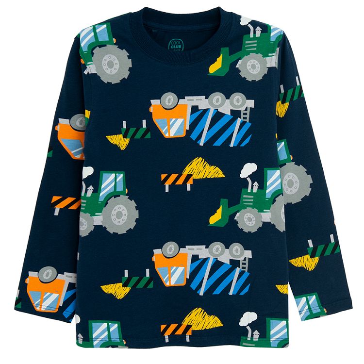 Green and blue long sleeve blouses with trucks print- 2 pack