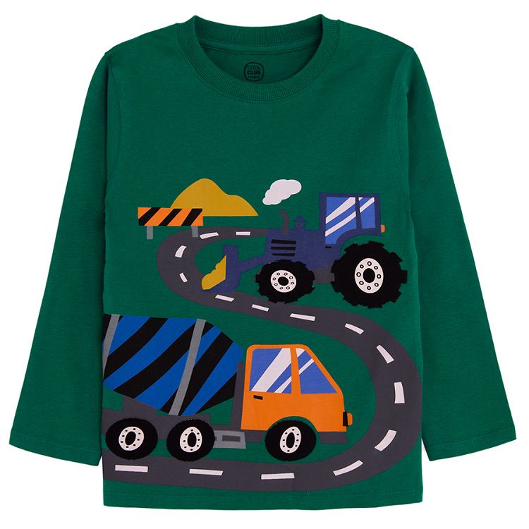 Green and blue long sleeve blouses with trucks print- 2 pack