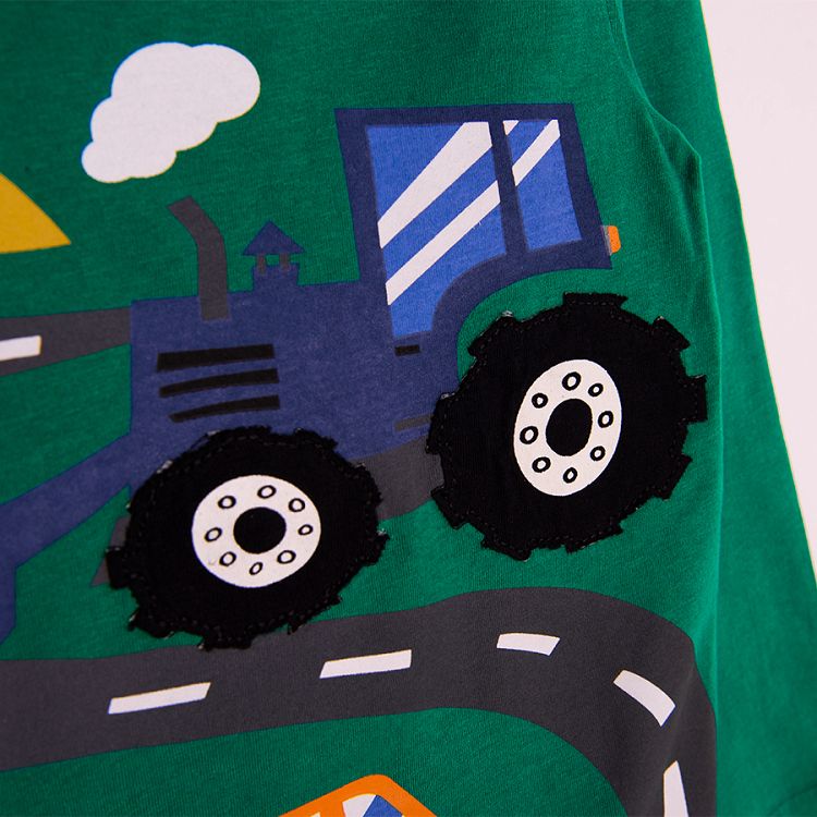 Green and blue long sleeve blouses with trucks print- 2 pack