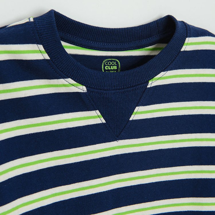 Blue, white, green stripes sweatshirt