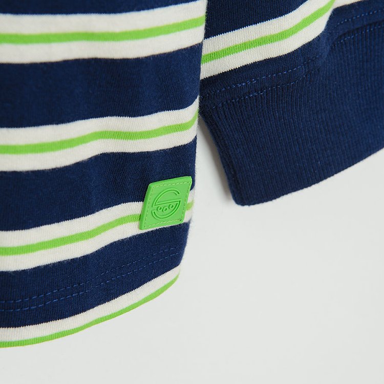 Blue, white, green stripes sweatshirt