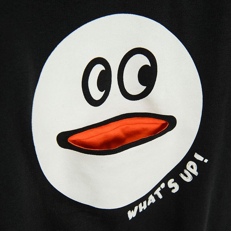 Black sweatshirt with white What's up Smiley print