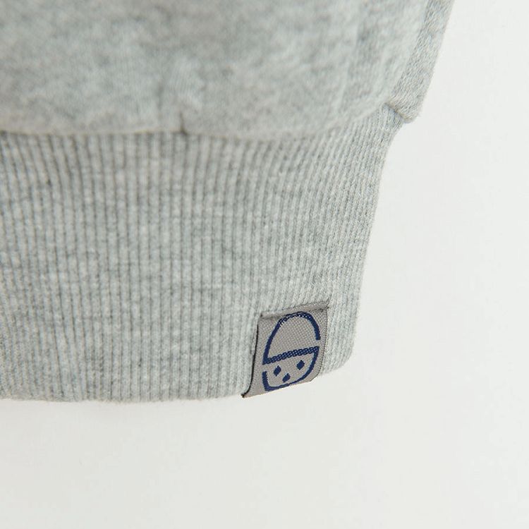 Grey jogging pants with blue and green stripes