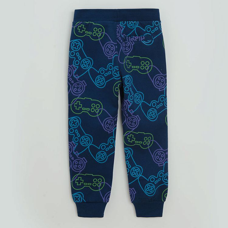 Blue jogging pants with joystick print