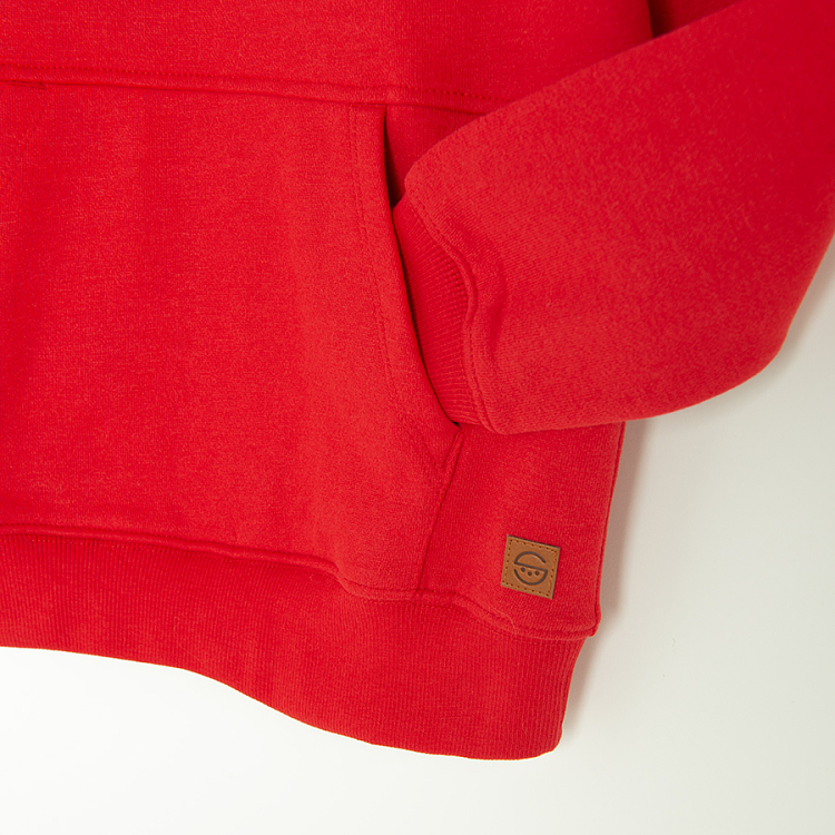 Red sweatshirt with half zipper and side pockets