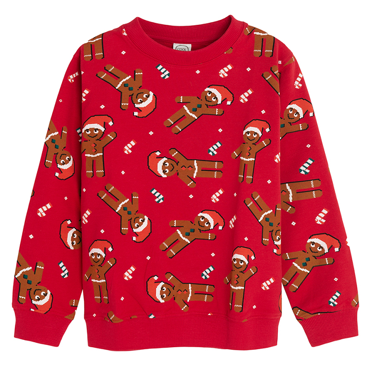 Red sweatshirt with Christmas cookie print