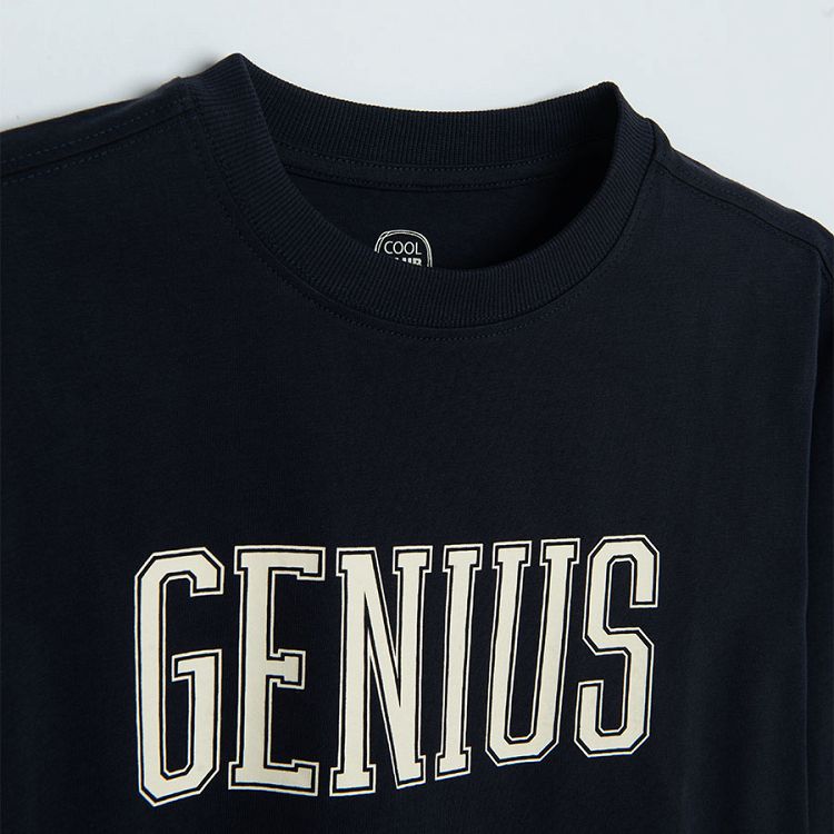 Black long sleeve blouse with 'GENIUS' print