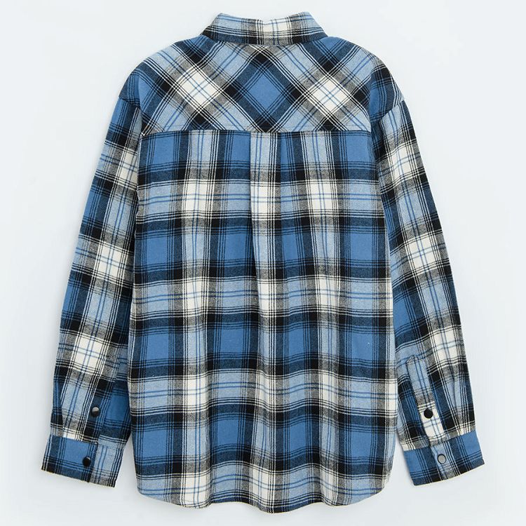 Checked blue and white long sleeve shirt